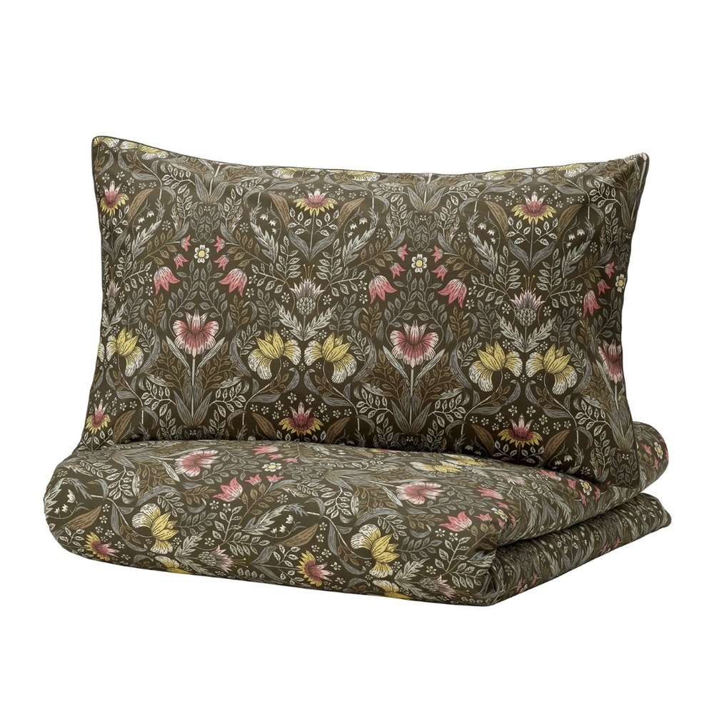 IKEA KARRDUNORT Floral Green Duvet Cover and Pillow Sham